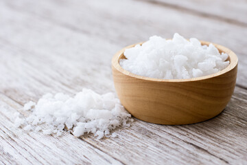 sea salt in a wooden bowl