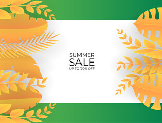 Summer sale banner template. Social media post or story template. Green and orange leaves floral background for banner, poster, backdrop, flier and more