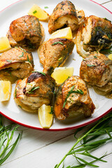 Baked mackerel on an onion pillow