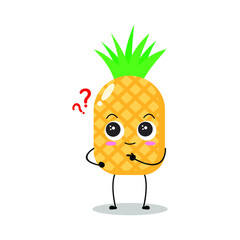 Vector illustration of yellow pineapple character with cute expression, ask, curious, funny, pineapple isolated on white background, simple minimal style, fresh fruit for mascot collection, emoticon