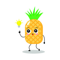 Vector illustration of yellow pineapple character with cute expression, smart, get an idea, pineapple isolated on white background, simple minimal style, fresh fruit for mascot collection, emoticon