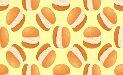 Traditional Swedish sweet. Semla seamless pattern Vector illustration in the cartoon style.
