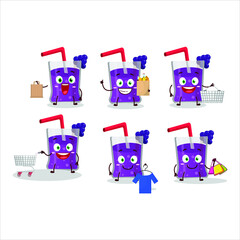 A Rich grapes juice mascot design style going shopping. Vector illustration