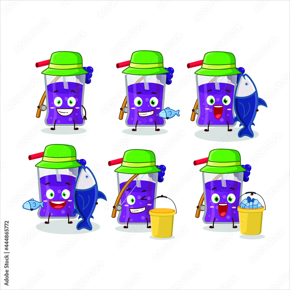 Wall mural A fisherman grapes juice cartoon picture catch a big fish. Vector illustration