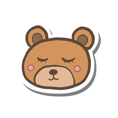 Doodle cartoon face bear sleep and smiling on white silhouette and gray shadow. Vector illustration about animal.
