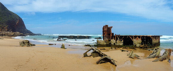 Wreck of a floating dock (in 1902) at Glentana near Mossel bay, Garden Route,   Western Cape. South...