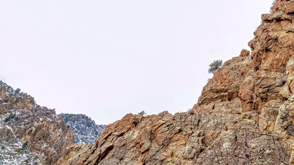 Pano Spectacular nature views in Provo Canyon Utah with focus on steep rocky mountain