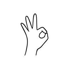 Okey. Gesture human hand. Vector doodle illustration.