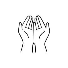 Palms up together. Gesture human hand. Vector doodle illustration.