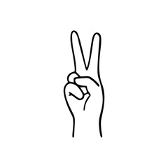 Peace. Gesture human hand. Vector doodle illustration.