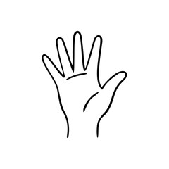 Hand with fingers splay. Gesture human hand. Vector doodle illustration.