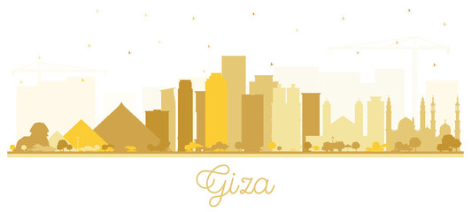 Giza Egypt City Skyline Silhouette with Golden Buildings Isolated on White.