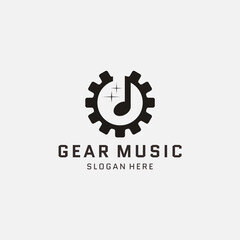 simple music and gear logo design template