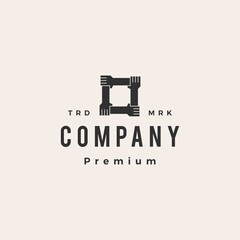 four hand holding each other team work family hipster vintage logo vector icon illustration