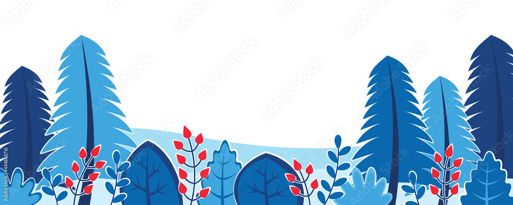 Poster winter nature background with landscape pattern concept. horizontal border web banner with snowy woo