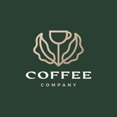 coffee cup tree leaf sprout logo vector icon illustration