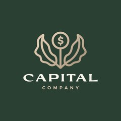 money coin growth tree leaf sprout logo vector icon illustration