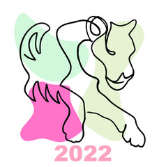 Chinese new year 2022 year of the tiger, line art character, simple hand drawn asian elements with craft style on background. Happy new year 2022, Year of the Tiger