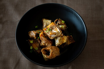 Korean Braised semi-dried pollock side dish which is called Kodari Jorim