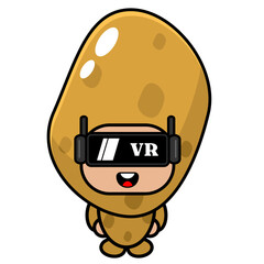 cartoon vector cute potato mascot costume character wearing virtual reality glasses