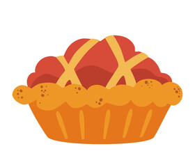 Sweet traditional pie. Homemade baking. Traditional thanksgiving meal. Classic American sweet pie. Autumn food hand drawn vector illustration.