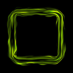 Bright green glossy iridescent square background. Vector electric neon glowing design