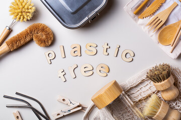 Fototapeta na wymiar Zero waste set of plastic free and reusable kitchen utensils