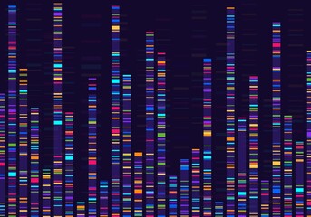 Genomic data visualization. Gene mapping, dna sequencing, genome barcoding, genetic marker map analysis infographic vector concept. Medical chromosome research, laboratory of microbiology