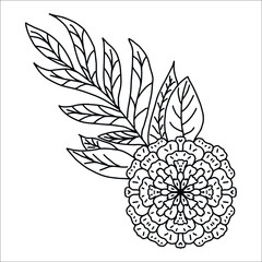 flower.  coloring book. leaves. circuit. mandala. postcard. black and white. cartoon, doodle.  vector eps 10