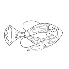 Contour linear illustration with fish  for coloring book. Cute ocean fish, anti stress picture. Line art design for adult or kids  in zentangle style and coloring page.