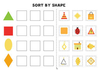 Sort by shape. Educational game for learning basic shapes.