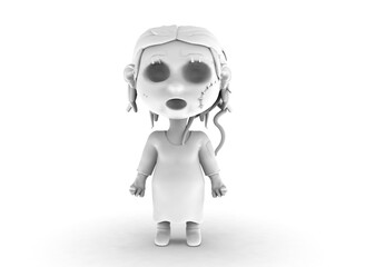 Cartoon horror zombie blou girl 3d-illustration 3d-rendering