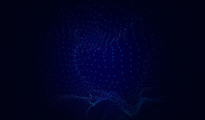 Blue particles wave background. Abstract dynamic mesh. Big data technology. Vector grid illustration.