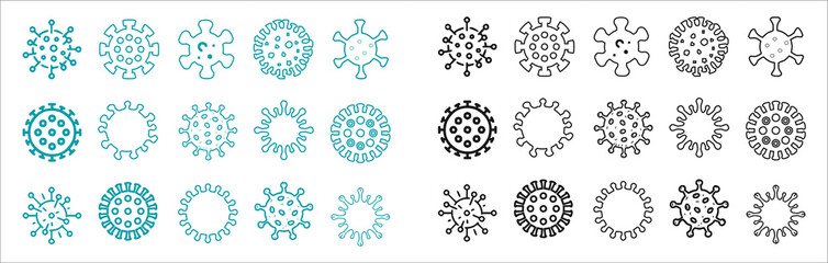 Set of virus bacteria line icon set