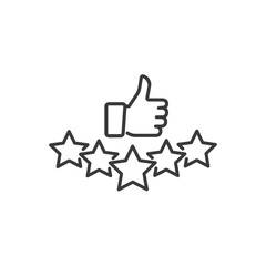 Customer review icon, quality rating, feedback, five stars line symbol on white background.