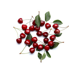 Obraz na płótnie Canvas Tasty ripe cherries on white background