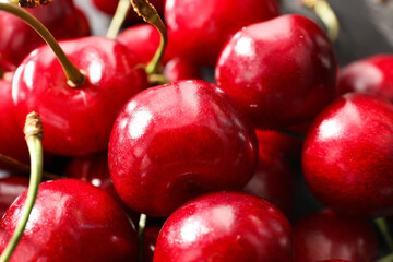 Heap of tasty cherries as background