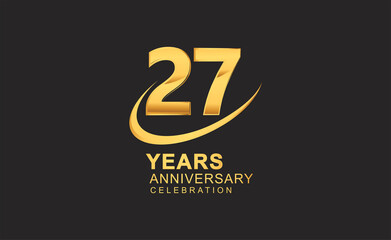 27th years anniversary with swoosh design golden color isolated on black background for celebration