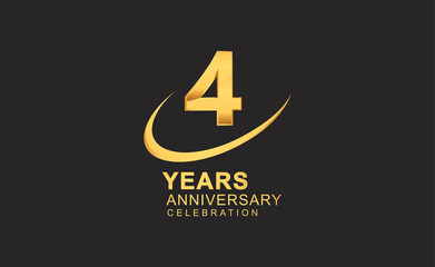 4th years anniversary with swoosh design golden color isolated on black background for celebration