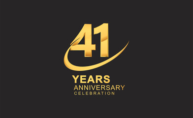 41st years anniversary with swoosh design golden color isolated on black background for celebration