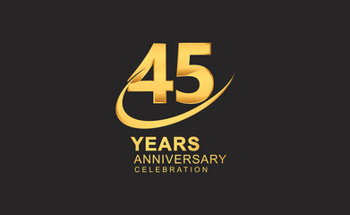 45th years anniversary with swoosh design golden color isolated on black background for celebration