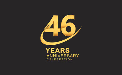 46th years anniversary with swoosh design golden color isolated on black background for celebration
