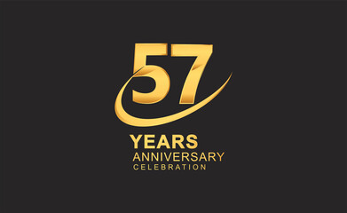 57th years anniversary with swoosh design golden color isolated on black background for celebration