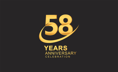 58th years anniversary with swoosh design golden color isolated on black background for celebration