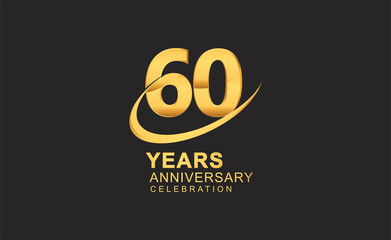60th years anniversary with swoosh design golden color isolated on black background for celebration