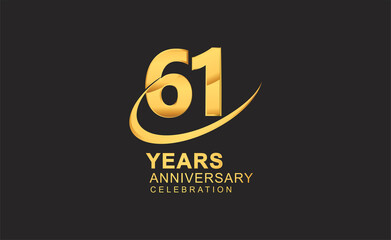 61st years anniversary with swoosh design golden color isolated on black background for celebration