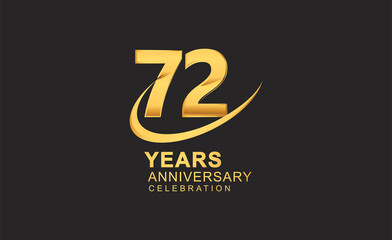 72nd years anniversary with swoosh design golden color isolated on black background for celebration