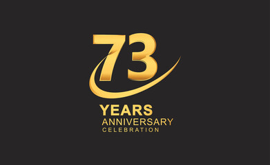 73rd years anniversary with swoosh design golden color isolated on black background for celebration