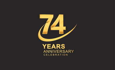 74th years anniversary with swoosh design golden color isolated on black background for celebration