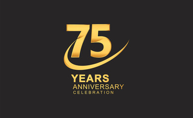 75th years anniversary with swoosh design golden color isolated on black background for celebration